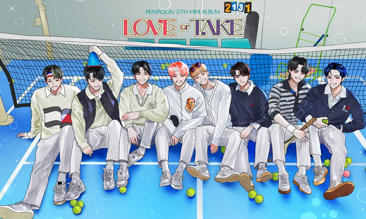 PENTAGON se divierte al jugar tenis en sus personajes de webtoon para Love or Take