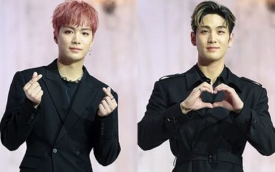 JR y Baekho de NU'EST en conferencia de prensa para Romanticize
