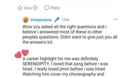 Coreografo habla de su experiencia de bailar con Jimin de BTS en la canción Serendipity